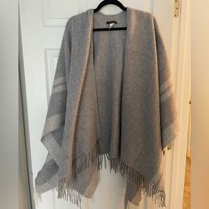 Banana Republic - Border Stripe Wool-Blend Poncho Heather Gray